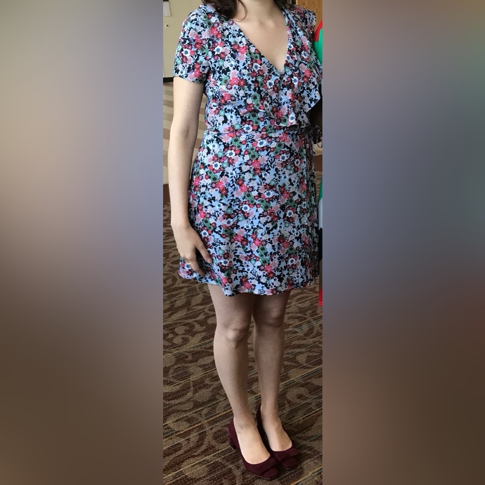 Topshop Blue Floral Ruffle Mini Dress